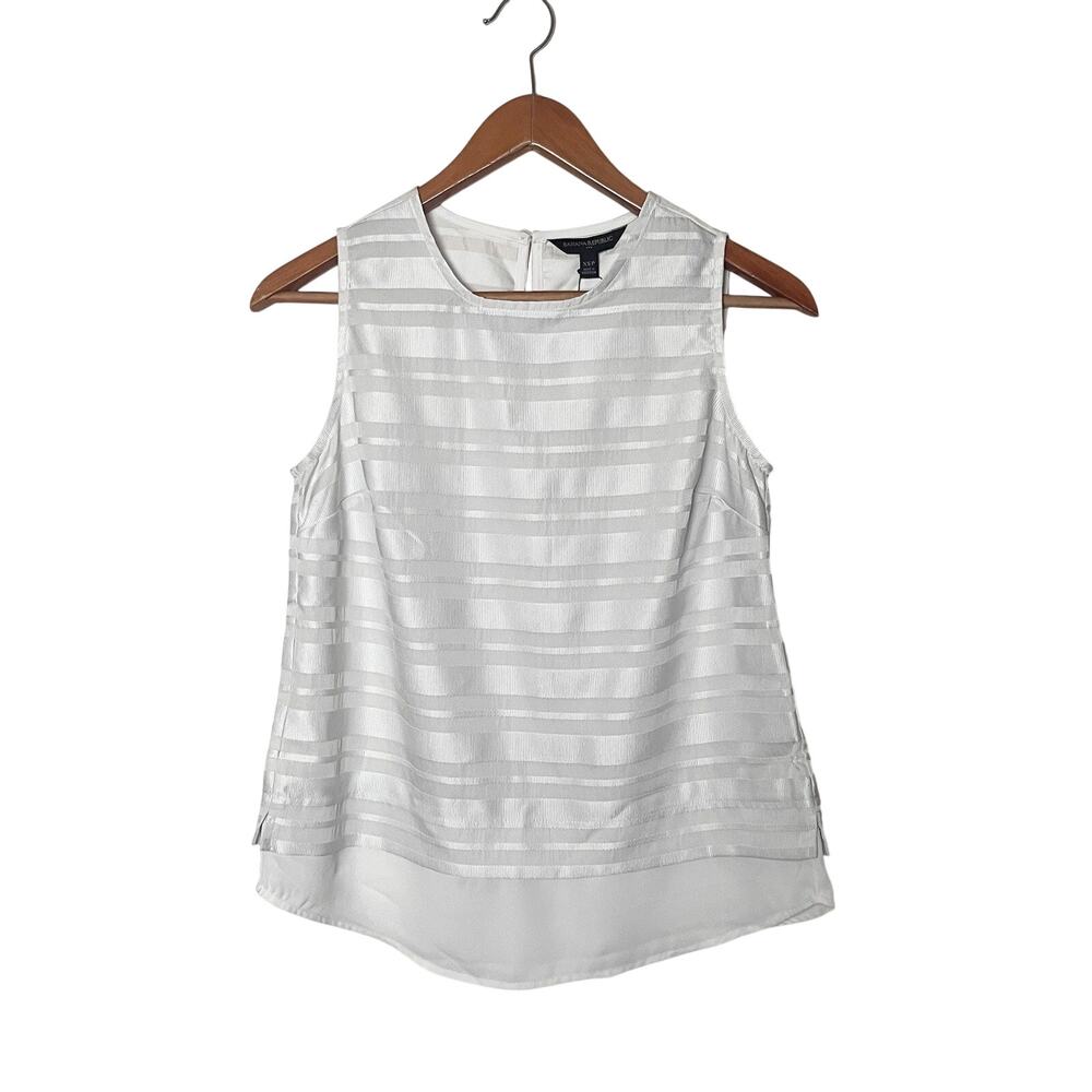 NWT Banana Republic White Stripe Semi Sheer Tank Blouse Women’s Sz Petite XS
